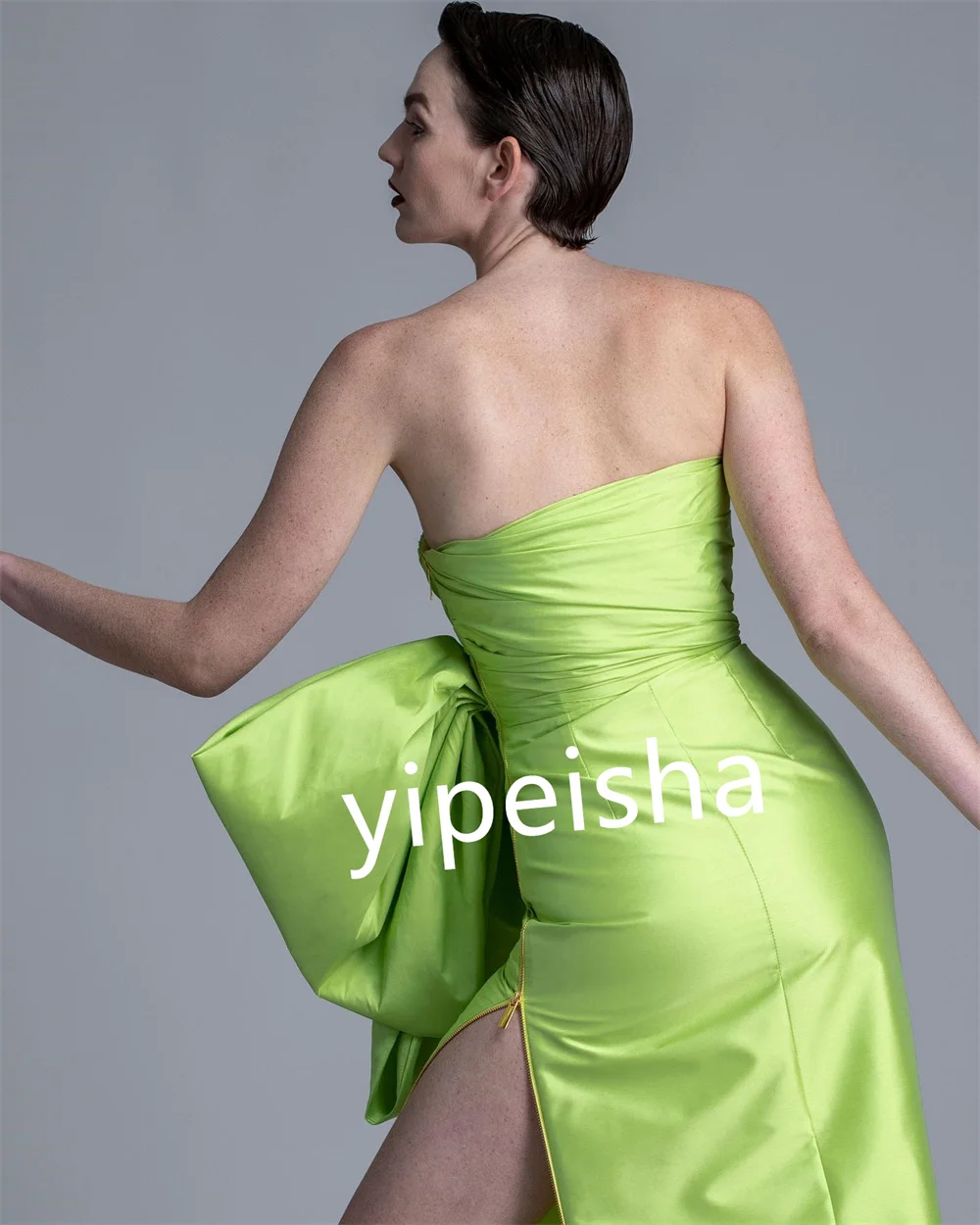 Personalizado es plisado arco noche una línea sin tirantes vestido de ocasión a medida vestidos midi