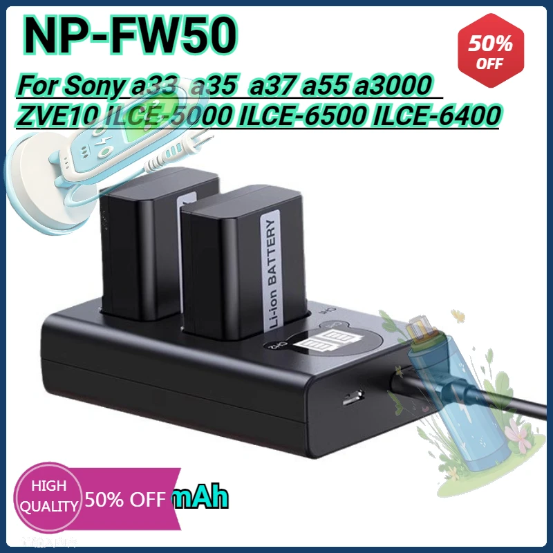 1030mAh NP-FW50 NPFW50 Camera Battery with LCD USB Dual Charger for Sony Alpha A6500 A6300 A6000 A3000 A5000 NEX-3 A7R