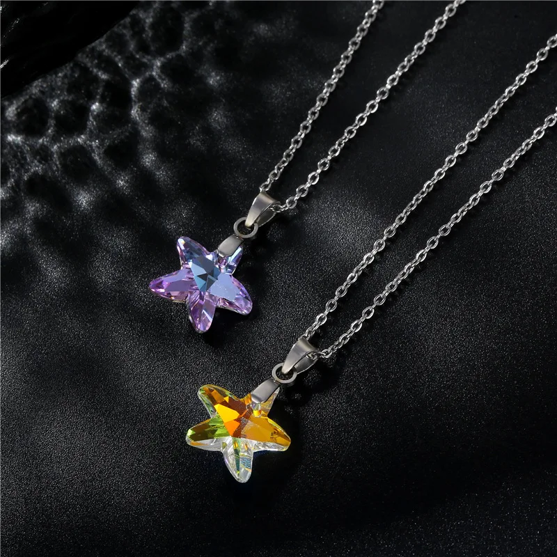 Starfish Crystal Pendant Necklace Stainless Steel Chain Yoga Macrame Energy Necklace Women Men Fashion Jewelry Accessories