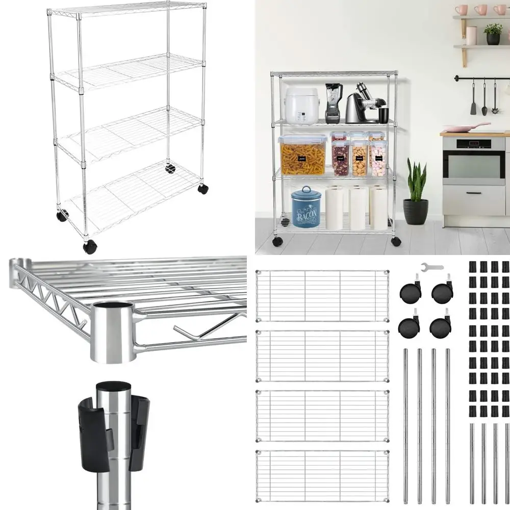 

Сверхмощный стальной органайзер для хранения с 4 полками емкостью 1000 фунтов, глубина 35,83 x 13,98 ширина x 55,91 высота, хромированная отделка, D