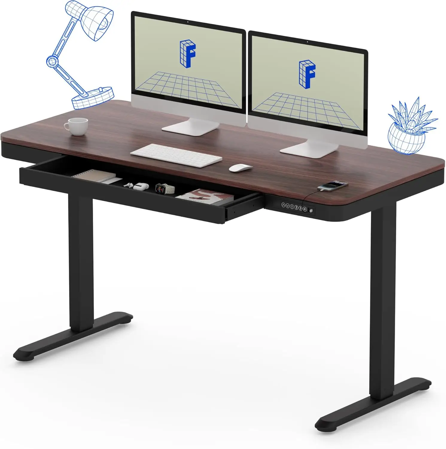 

FLEXISPOT 55" Electric Standing Desk with Drawers, Quick Assembly Home Office Sit Stand Desk with Storage, USB Charging, Compute