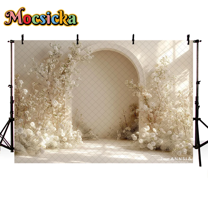 Mocsicka Photography Background Bohemian White Floral Arch Birthday Wedding Maternity Adult Portrait Decor Backdrop Photo Studio