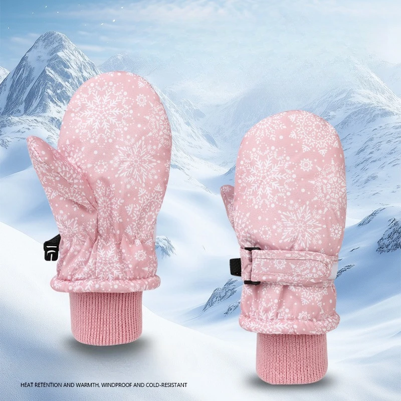 

Baby Ski Gloves Waterproof Warm Winter Cute Printed Piled Thickened Childrens Gloves for Cold Weather