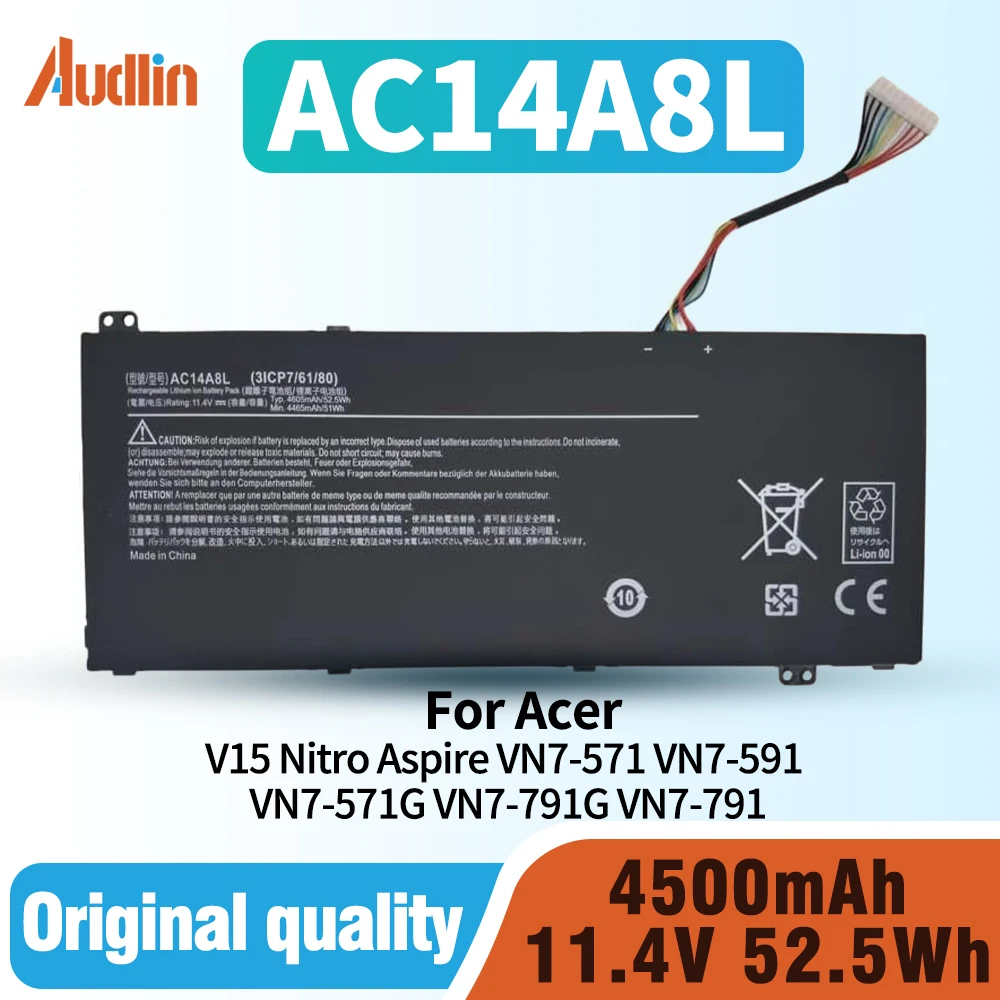 AC14A8L Laptop Battery Replace for ACER V15 Nitro Aspire VN7-571 VN7-591 VN7-571G VN7-791G VN7-591G-77A9 VN7-791 Series AC14A8L