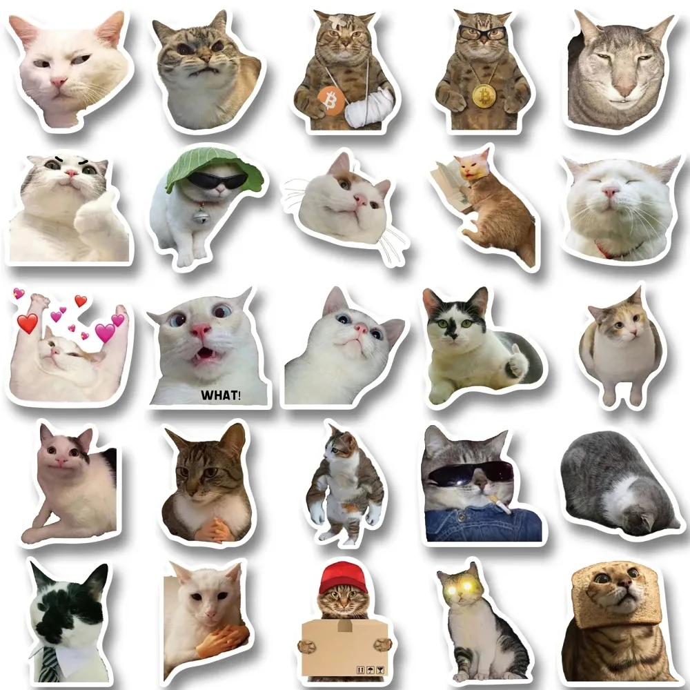10/30/50pcs mignon Animal chat Meme autocollants drôle Expression autocollant étanche bricolage bouteille d'eau valise téléphone décalcomanies décoration