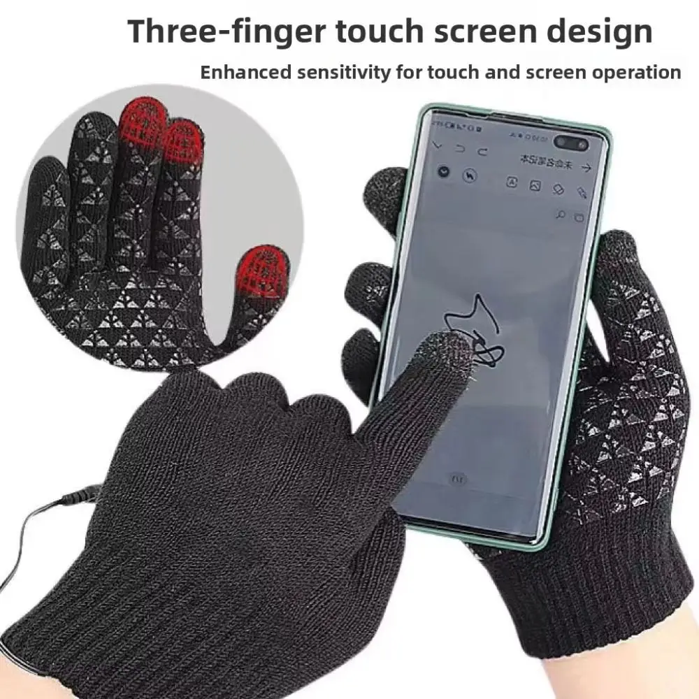 Durable Thickened USB Heated Gloves Touchscreen Non-Slip Electric Heating Gloves Warm Adjustable Hand Warming Gloves Winter