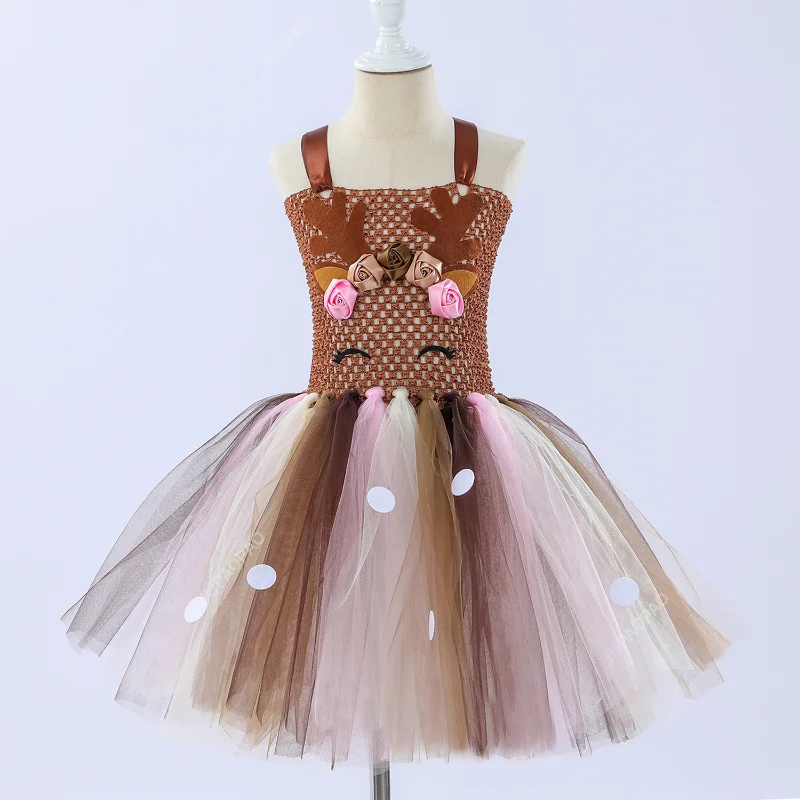 Christmas Deer Costume for Baby Girls Tutu Dress Reindeer Kids Animal Birthday Outfit Children Halloween Costumes Girl Clothes