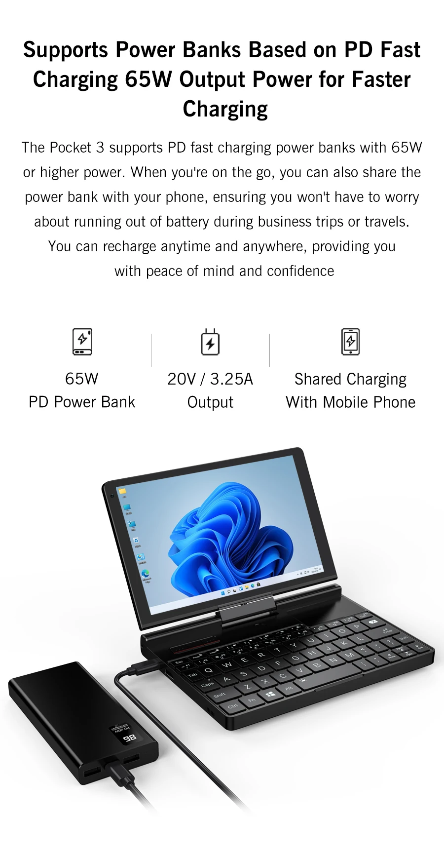 GPD Pocket 3 8'' Mini Handheld Laptop Intel Pentium Gold 7505 Touchscreen 180° Foldable Portable Notebook 16GB LPDDR4X 512GB SSD