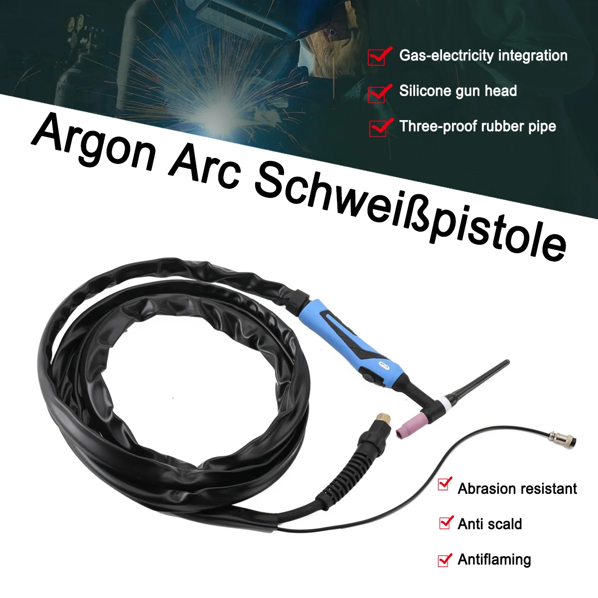 TIG-Schweißbrenner WP26 TIG-Pistole Argon-Schweißbrenner Luftgekühlter Brenner für 150A-250A TIG-Schweißmaschine mit 4 Meter TIG-Schlauch – Detail 4