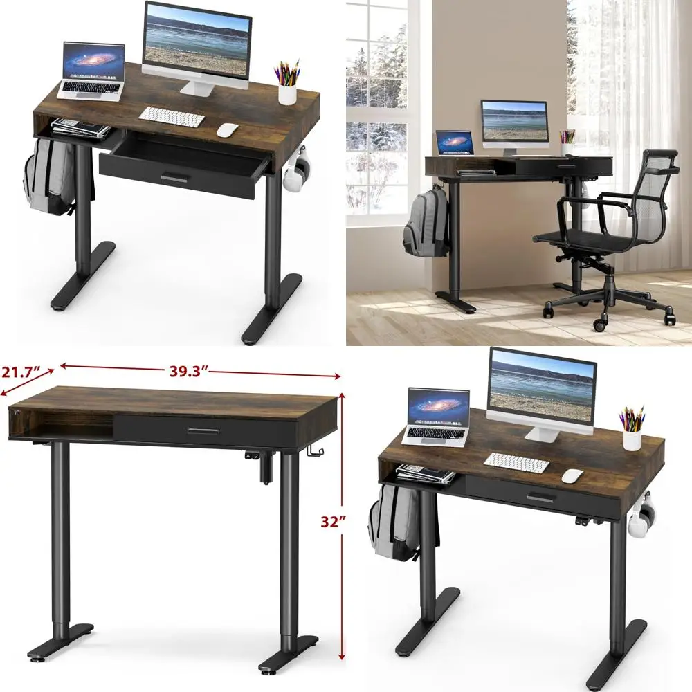 

Adjustable Height Claire Electric Desk 40 with Drawer, Rustic Brown Finish