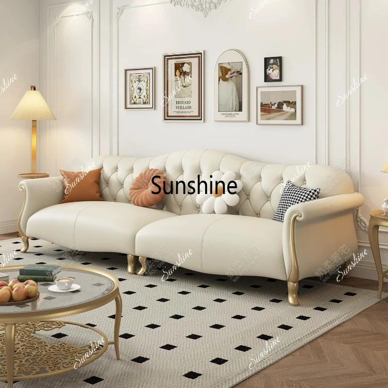 French cream style sofa living room size light luxury buckle straight row
