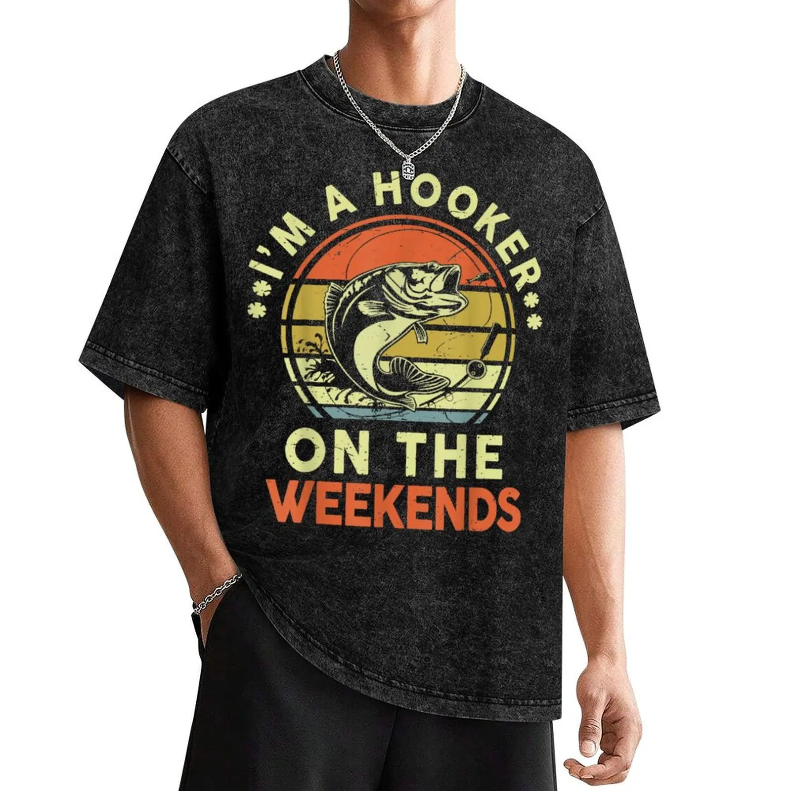 

Funny Bass Fish Dad Hooker Weekend Adult Humor Fly Fishing T-Shirt oversized graphic tee cute tops vintage oversized t shirt men