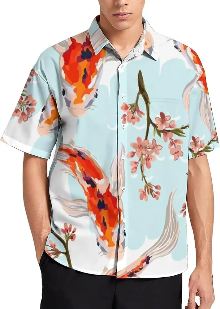 

3D Fish Print Men'S Casual Short Sleeve Hawaiian Shirt, Summer Vacation Destination Men'S Shirt, Men'S Top,
