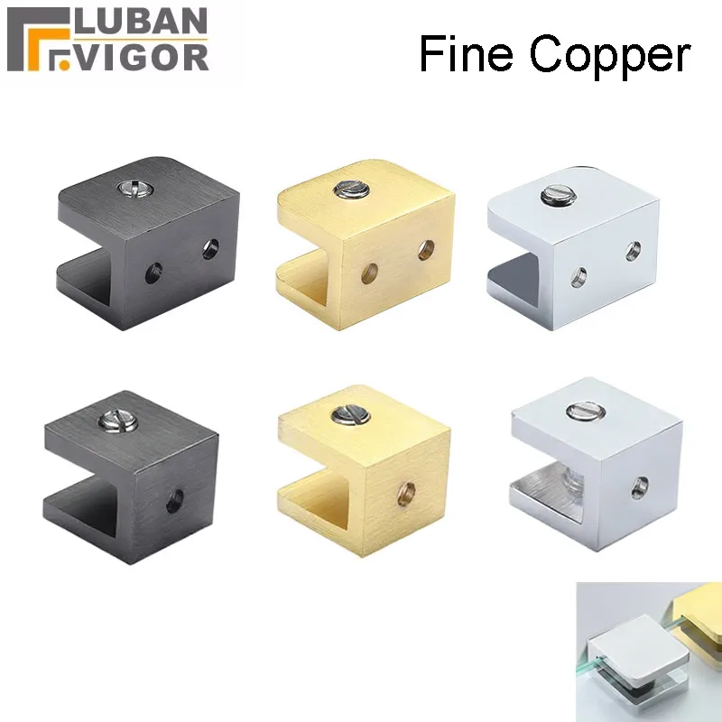 

Brass Glass Clamp Black Gold Silver Corrosion Resistant for Fixed 8-12mm Glass Shelves Cabinet Doors Support Brackets Clips