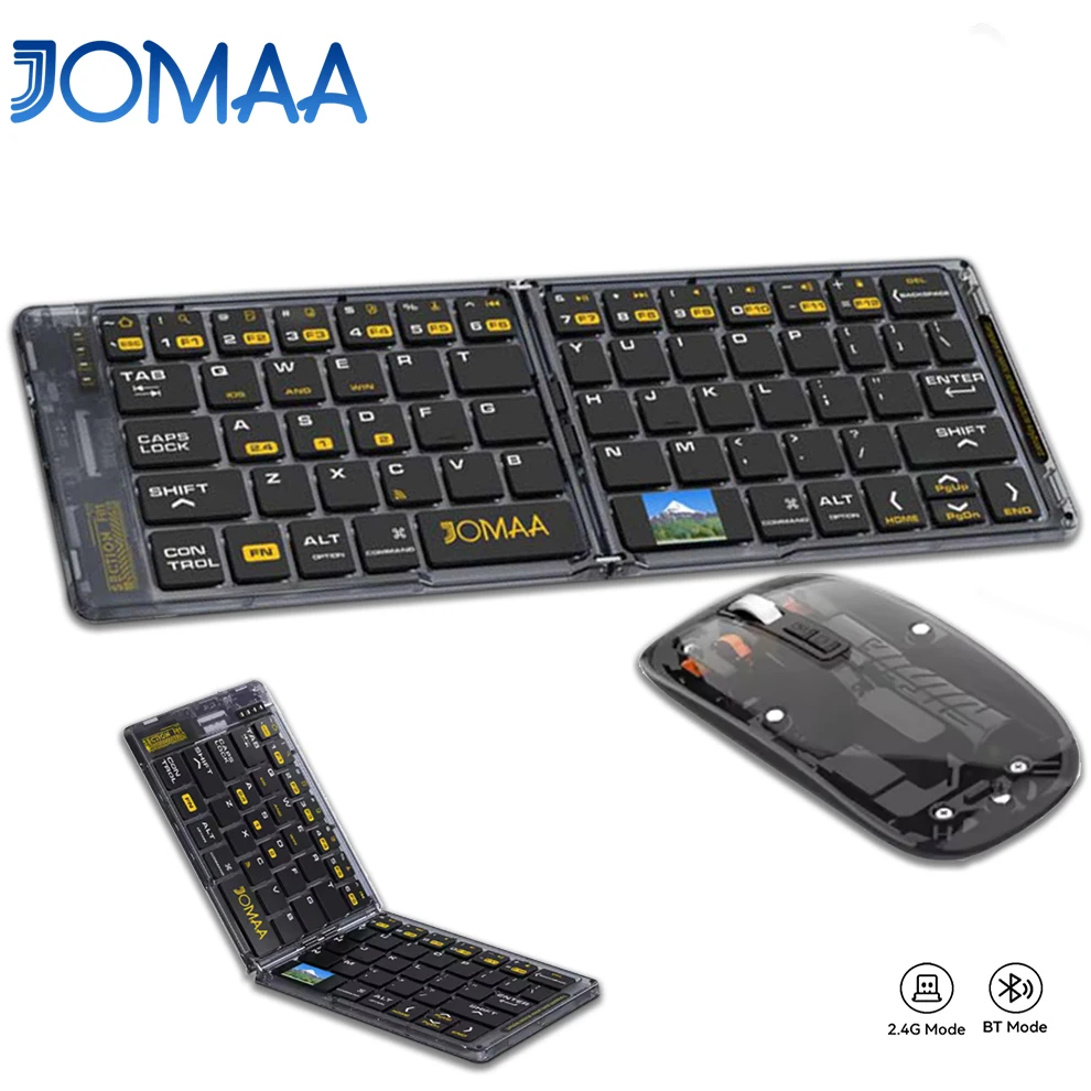 Rechargeable Bluetooth5.1&2.4G Wireless Keyboard Mouse Combo,Foldable 68 Key Wireless Transparent Keyboard Set for Window/Mac OS