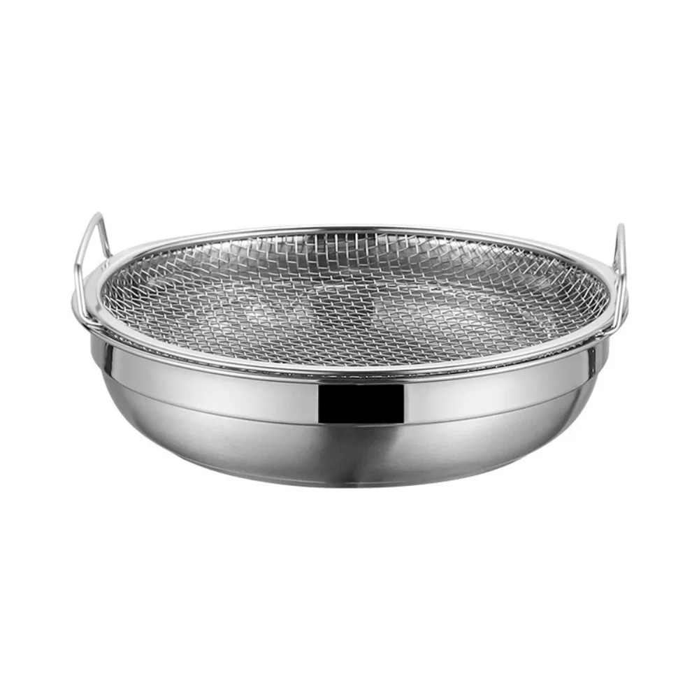 Plateau de filtre à huile en acier inoxydable, panier rond en maille pour friteuse à Air avec poignée, égouttoir antirouille pour aliments frits et fruits