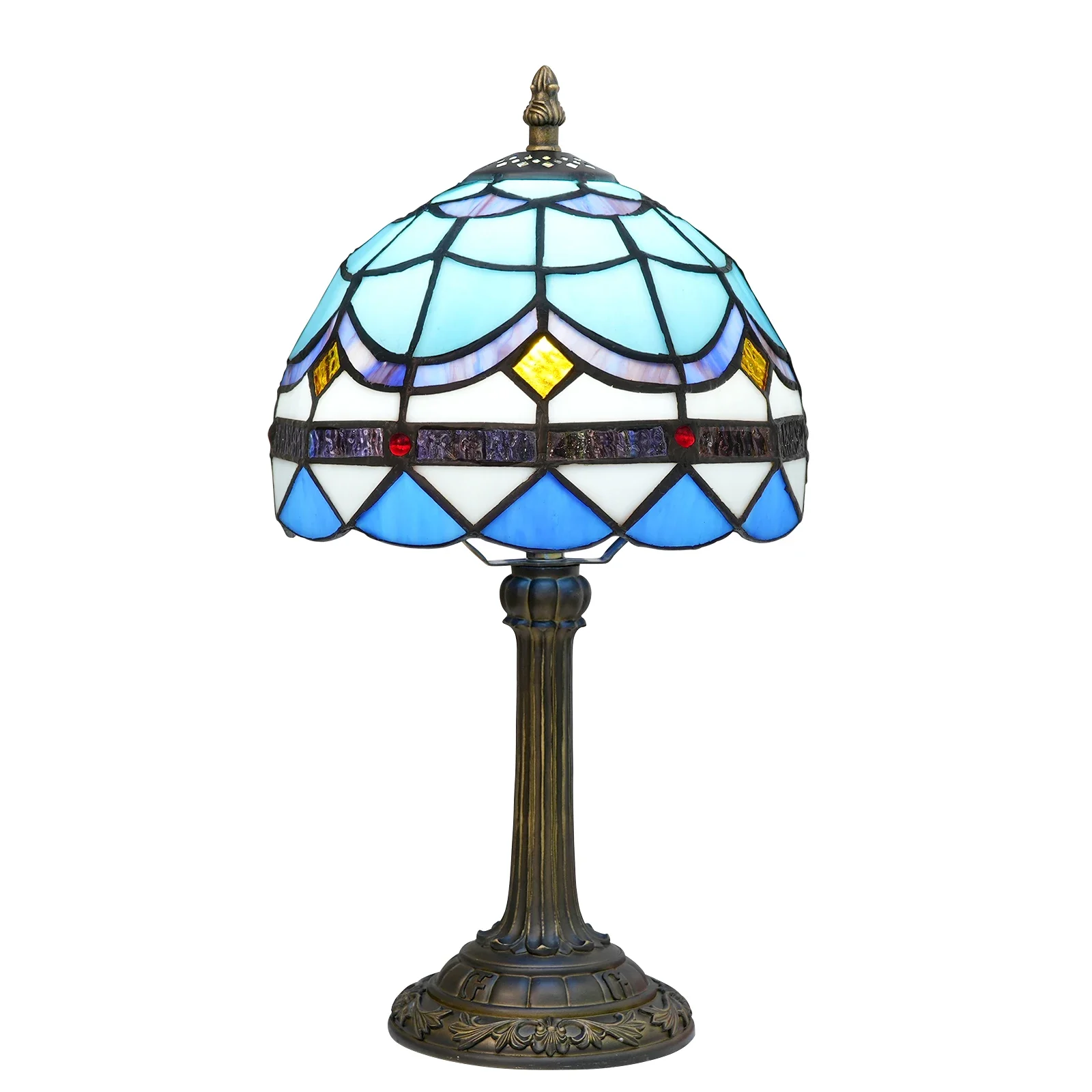 

8 Inch Tiffany Lamp Restaurant Home Decor Modern Table Lamp Stained Glass Blue Mediterranean-style Feather Lamps