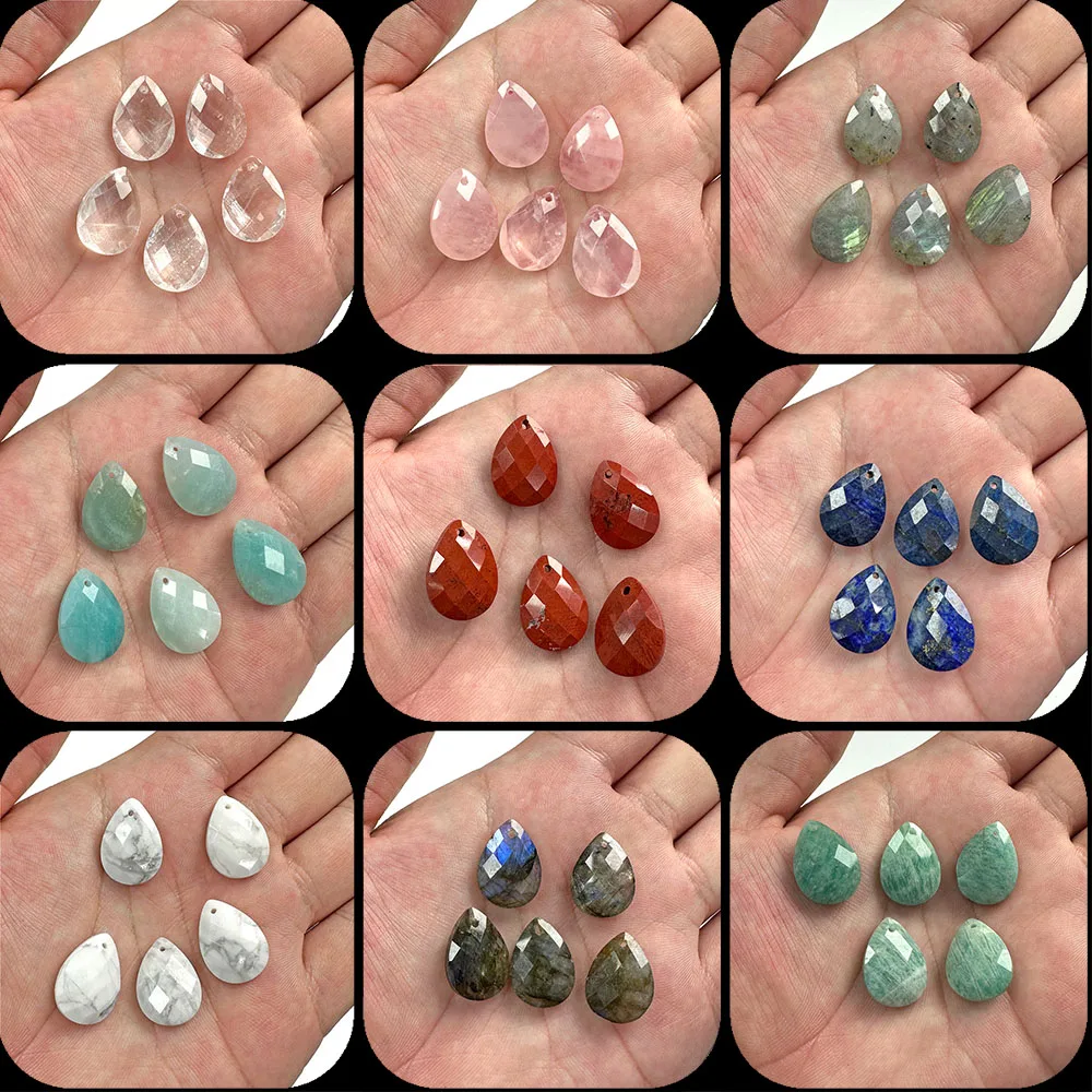 Facetada Water Drop Shape, Qualidade Natural Stone, Pingente Gem, Charme para Fazer Jóias, Colar, Brinco, Pulseira, DIY, 5Pcs, 13x18mm