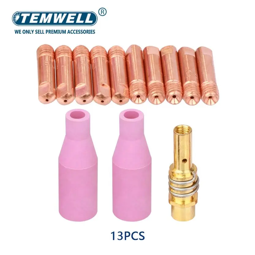 

13Pcs 15AK Welding Torch Consumables 0.6/0.8/0.9/1.0/1.2mm Contact Tips Gas Ceramic Nozzle For 15AK MIG MAG Welding Torch