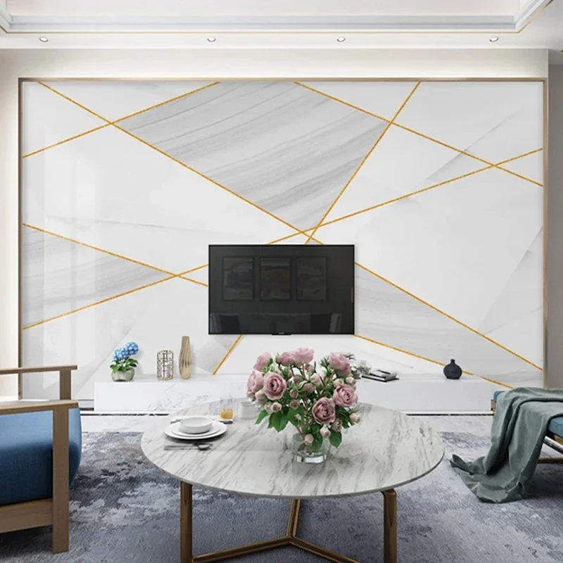 Modern Custom 3D Mural Wallpaper White Gray Marble Geometric Living Room TV Background Wall Painting Waterproof Canvas Wallpaper