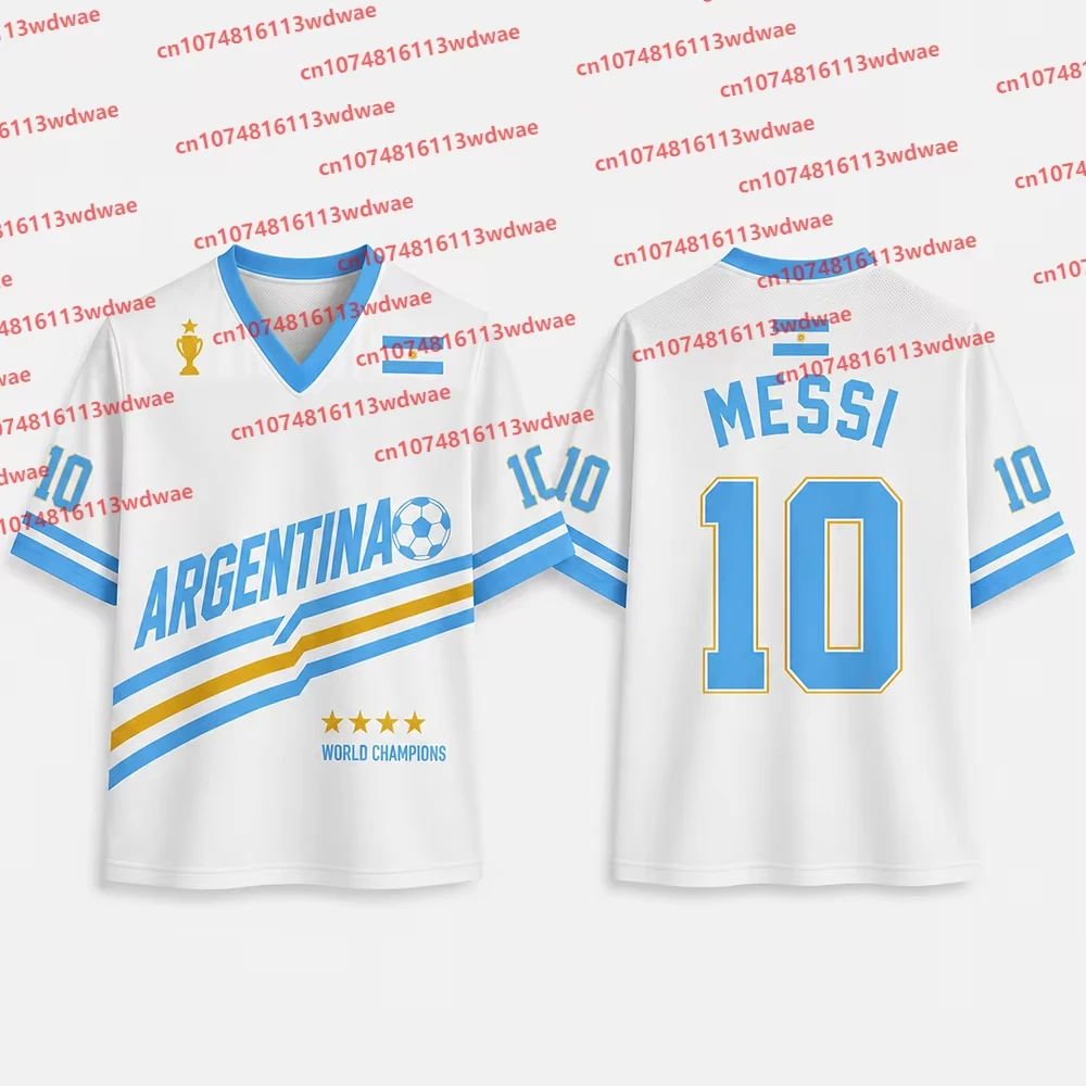 2026 Messi 10 4 Stars Champion Soccer Jersey Short Sleeve Men Argentina Commemorative Football Fan Uniform Streetwear Kid Tee