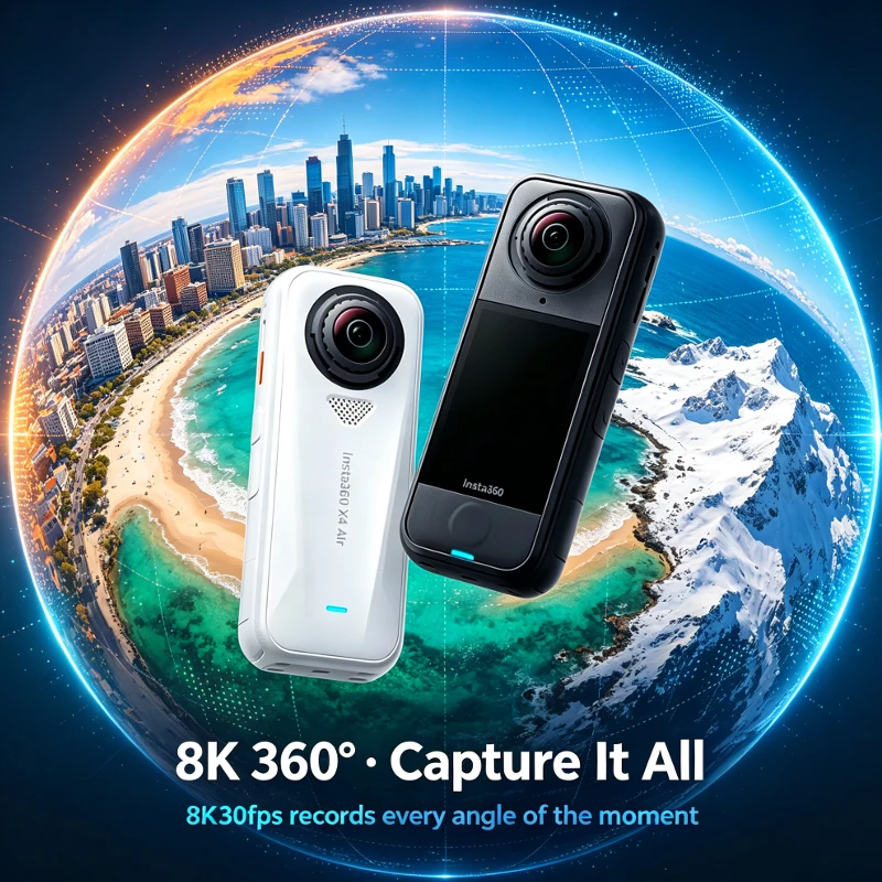 Cámara Insta360 X4 Air / X4 Action – Cámara ligera de 8K y 360 grados que pesa 165 g, con efecto de palo selfie invisible y parabrisas integrado; X4 Air 4