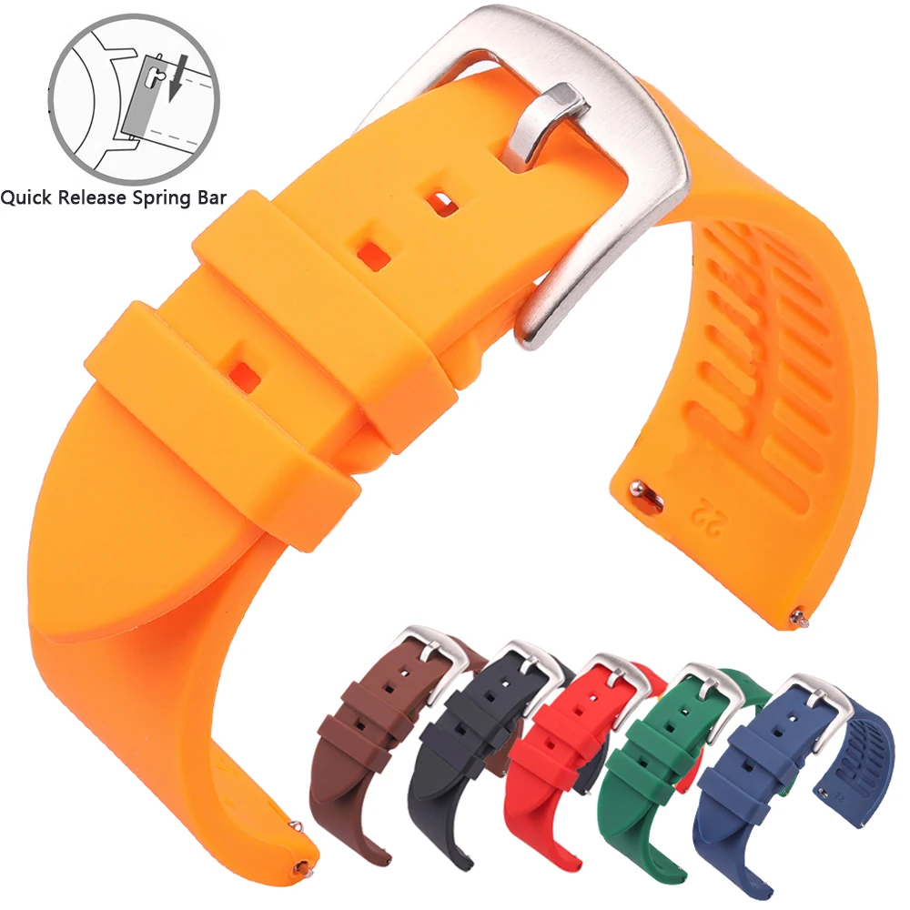 Universal Waterproof Silicone Sports Watch Band Durable Rubber Strap 20mm 22mm 24mm Replacement Soft Watchband