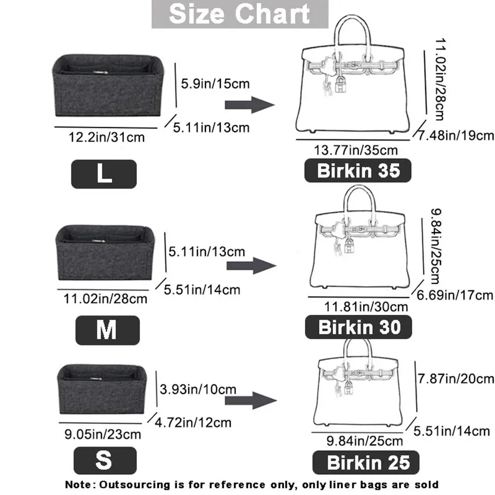 New Felt Handbag Insert Bag Portable Travel Bag Organizer Multi-Pocket Inner Bag for Birkin25/30/35