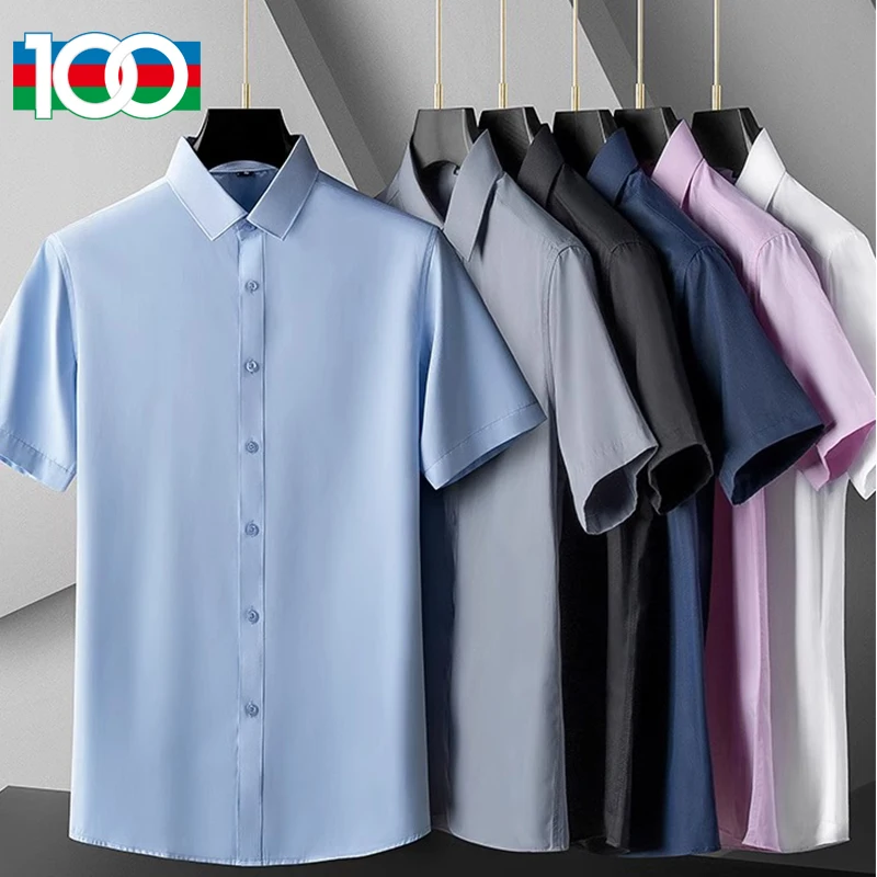 MCDX3008-1 silk cotton short sleeved shirt for men, ice silk summer thin, 2025 new shirt, business white inch shirt