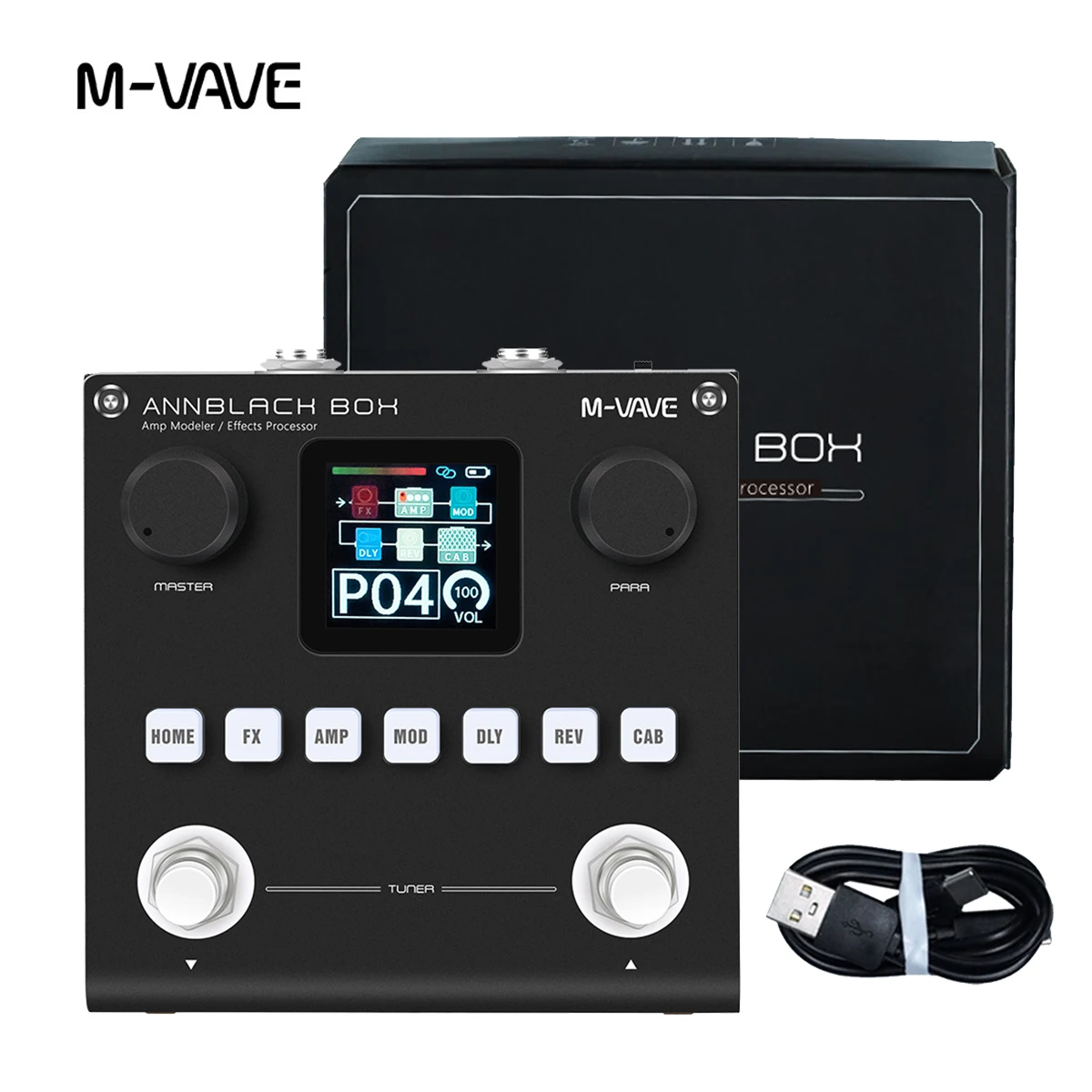 M-VAVE ANNBLACK BOX Amp Modeler & Effects Pedal – 6+1 Movable Modules, 3rd Party IR, Bluetooth, Stomp Mode, 1.54