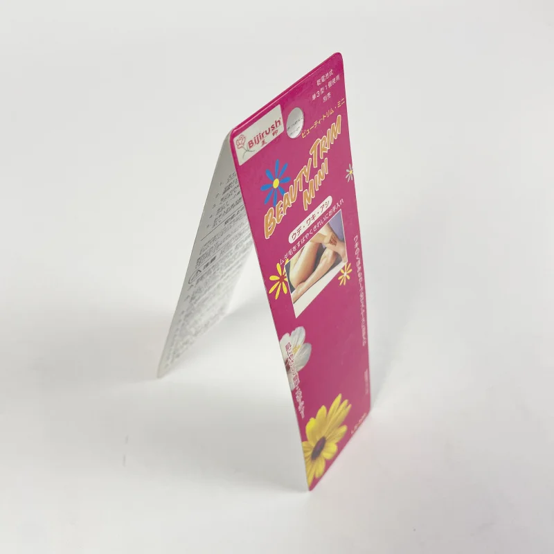 

50 0.Zhang.Custom.Custom foldable product hang tags with punched hole made of 1 side coated white card information and guide