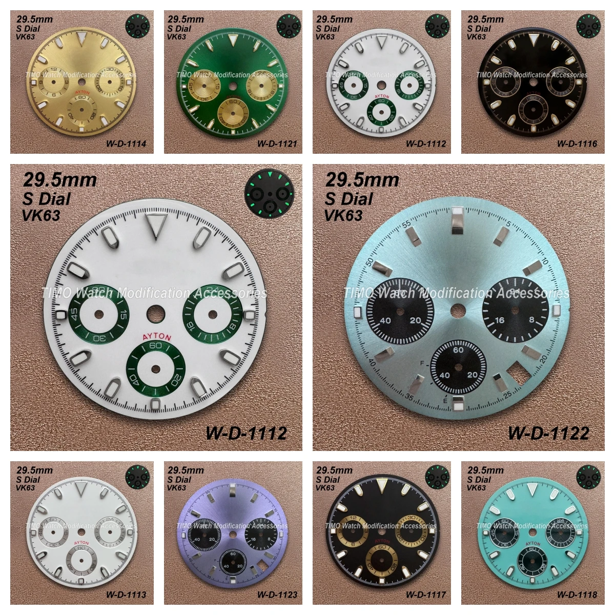 

29.5mm S Logo DTN Panda Dial Suitable For VK63 Movement Green Luminous Quality Sunray Watch Modification Accessories