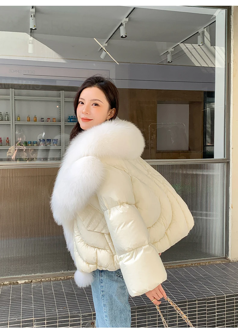

2025 Women's Clothing Fashion large fur collar short down jacketAutumn Winter New 1102