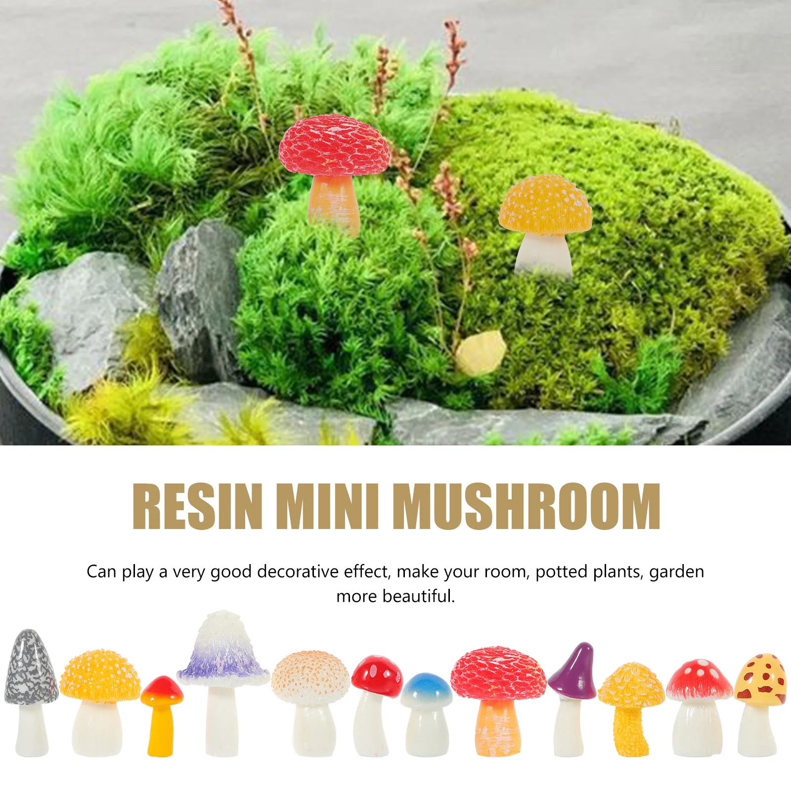 

12pcs 12 Resin Mushrooms Jungle Decor Bonsai Statue Micro Mushroom Ornament Landscape Accessories Shelf Bookshelf