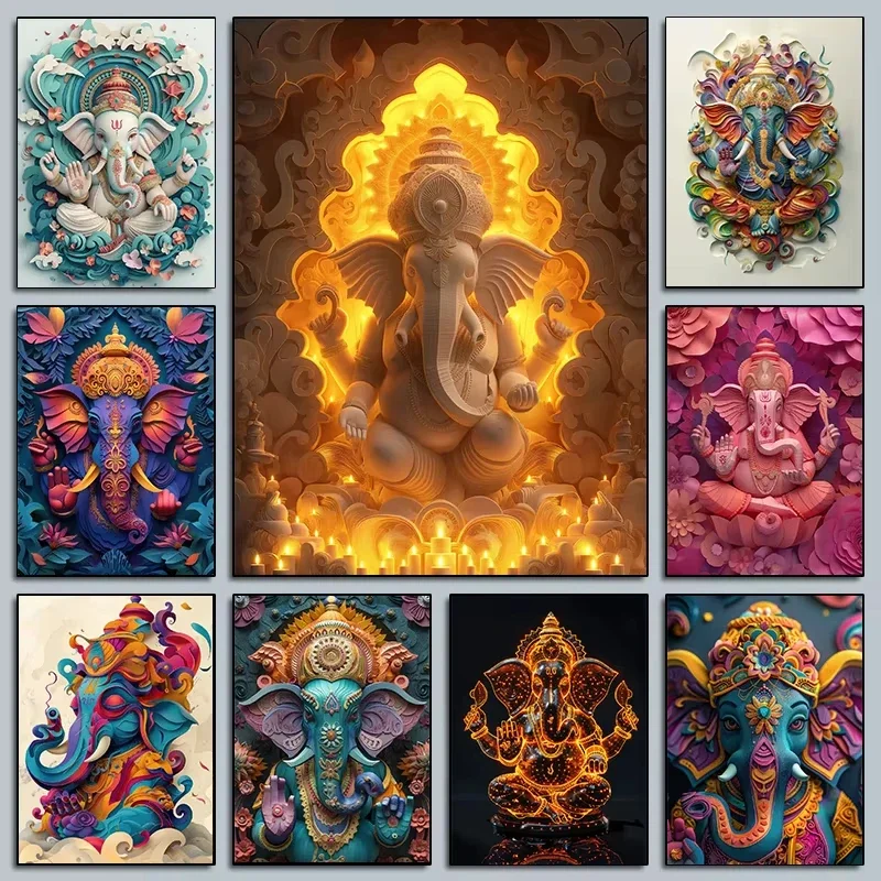 5D DIY Diamant-Malerei-Set Buntes Ganesha-Palast-Kunstwerk Vollflächiges Strass-Mosaik Wanddekoration Bastelset Geschenk für Zuhause