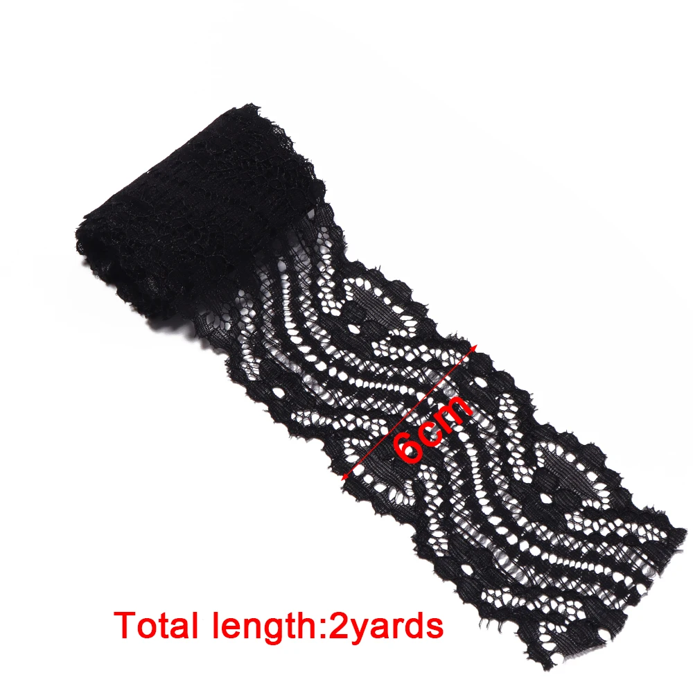 2 Yards 6cm Elastisches Hohlblumen-Besticktes Spitzenband Bunte Spitzenborte DIY Kleidung Nähen Hochzeitskleid Dekoration – Detail 1