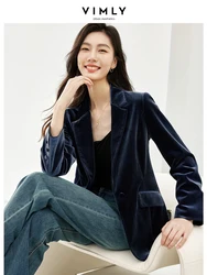 Vimly Blue Ashes Sheen Velvet Blazers for Women 2024 Spring Jacket Notched Business Office Lady Odzież wierzchnia dla kobiet M2799