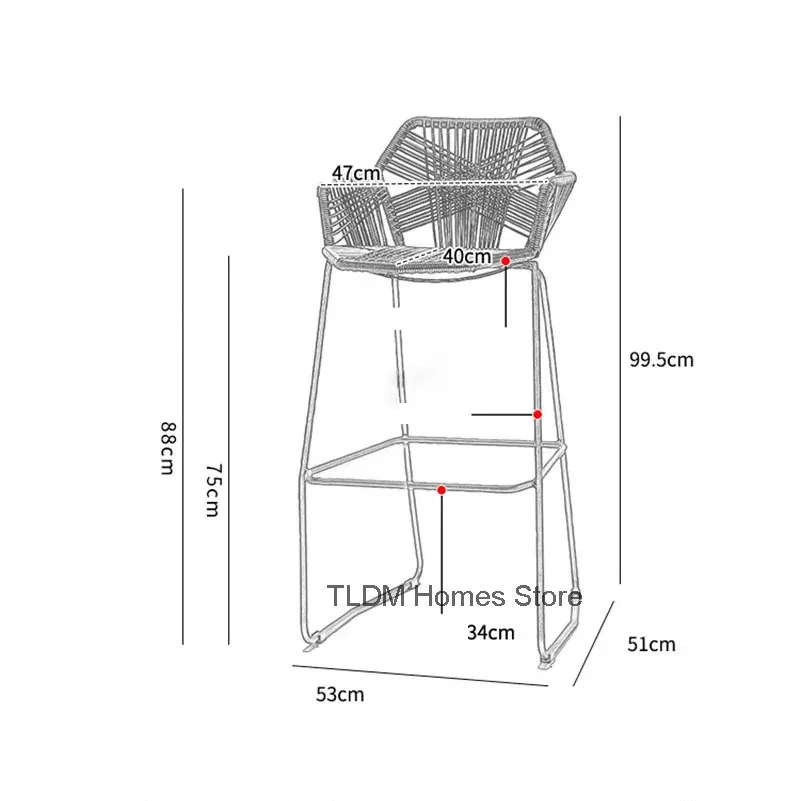 Taburetes de Bar nórdico, silla de Bar de ratán creativa, silla de ratán, sillón trasero, silla de balcón al aire libre, taburete de Bar minimalista moderno de hierro Jj