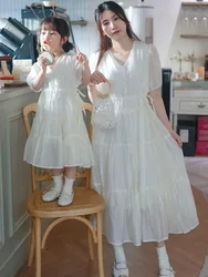 Family Matching Clothes Summer Dress Mother Daughter Solid Short Sleeve Dress Women Elegant Dress Girl Birthday Dress