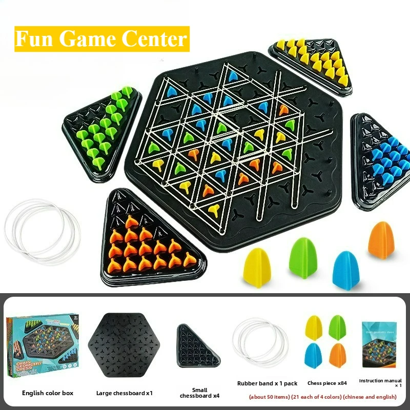 

Triangle Chain Chess Strategy Board Game with Rubber Bands for 2-4 Players Ruleta Giratoria