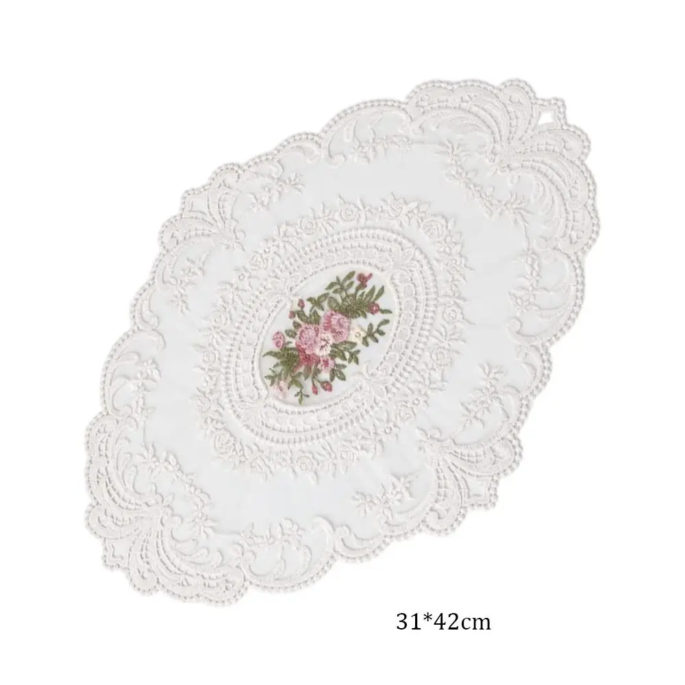European Oval Retro Vintage Lace Embroidered Coaster Dish Tableware Mat Kitchen Cup Placemat Dinner Table Decor Mat Cloth view 5