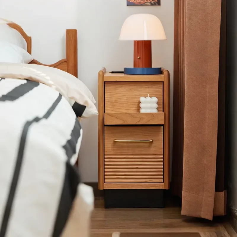 Ultra-narrow Bedside Table Solid Wood Small Size Children's Narrow Design Wireless Charging Ultra-narrow Style Suitable for