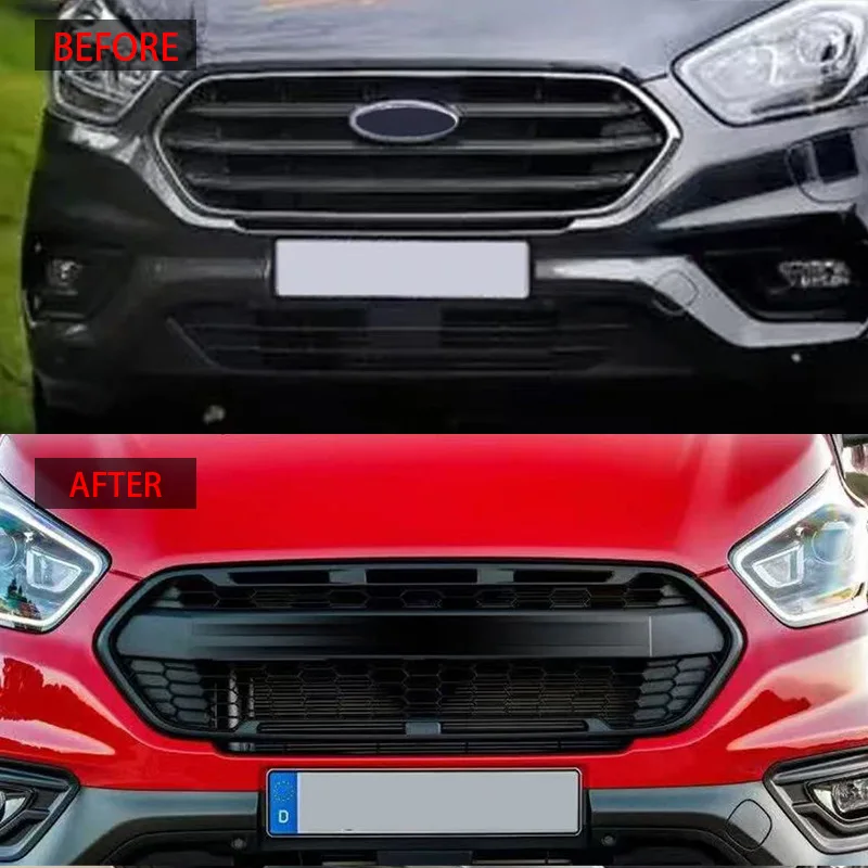 Sport Style Black Mesh Bumper Grille Auto Tuning Air Intake Grill Compatible with Transit Custom EU 2018-2021 Van Upgrade