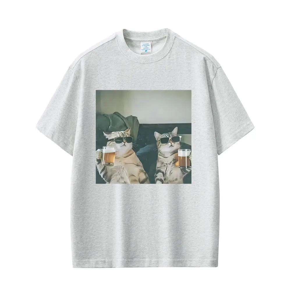 Cool chat boire de la bière drôle Meme T-shirt femmes décontracté Vintage à manches courtes T-shirt femmes mode col rond T-shirts