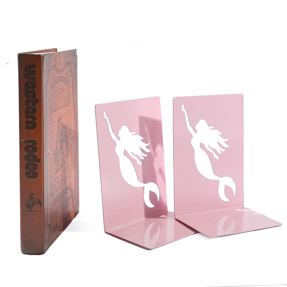 Imagem -02 - Pink Metal Bookend para Estante Heavy Duty Elegante Sereias Desktop Decor No-slip Rolha de Livros Titulares Presentes de Aniversário