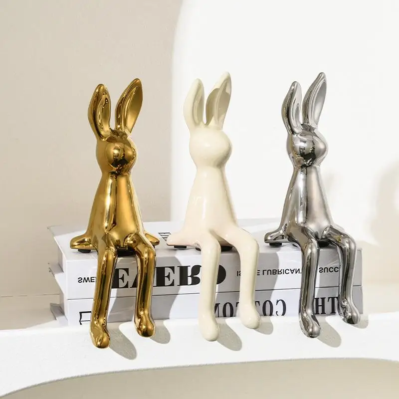 

1PCS Ceramic Long-Eared Sitting Rabbit Room Ornaments Statue Luxury Home Decoration Accessories High-End Home Art Aesthetics