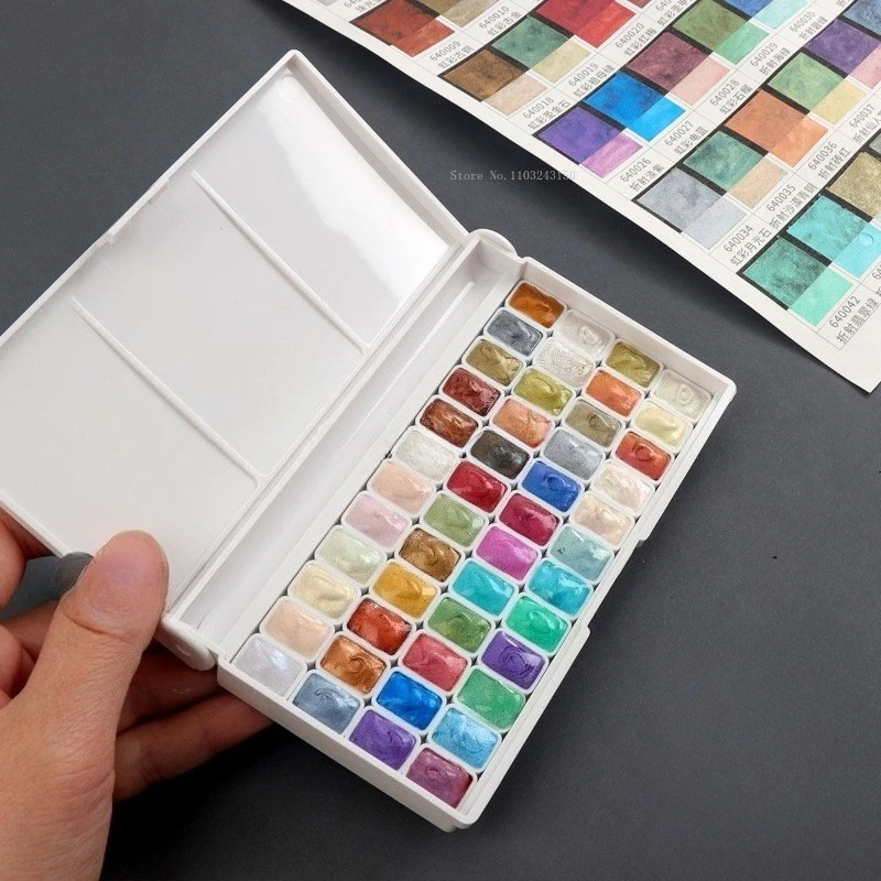 48 Colors 1ml Pearlescent Solid Watercolor Paint Artist's Art Supplies Outdoor Sketch Hand-painted Watercolor Painting Creation