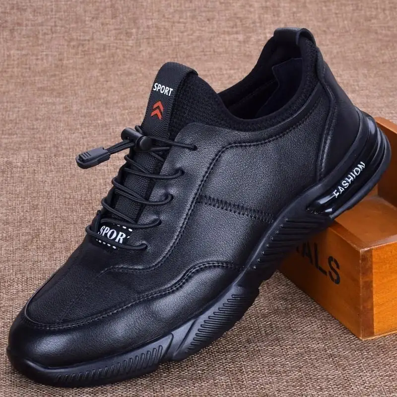 

Элитные мужские кроссовки из натуральной кожи: дышащие, для бега и спорта, модные повседневные кожаные туфли в британском стиле для мужчин