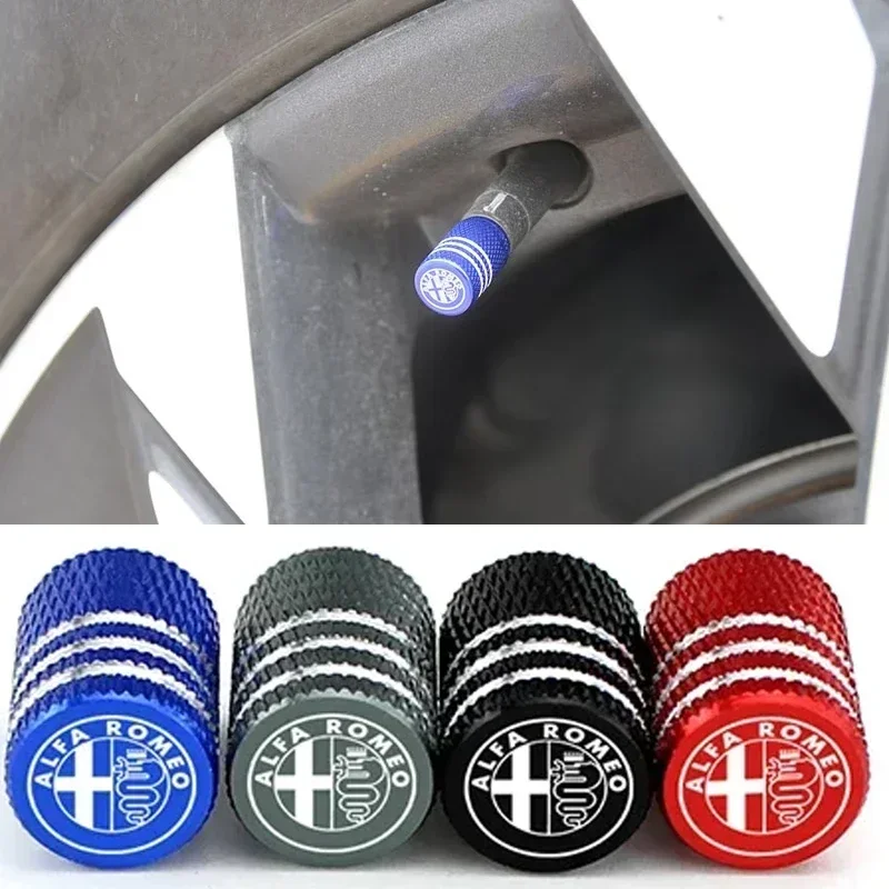 4PCS Metal Wheel Valve Stem Caps Tire Air Cover for Alfa Romeo Spider 147 155 156 159 Giulia Mito Stelvio 4C GT Car Accessories