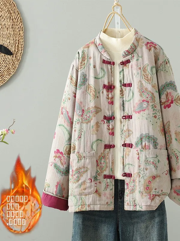 

Double-Sided Wear Cotton Linen Loose round Ne Button-Up Chinese Sle Jaet Women's High-End New Ethnic Faion Coat